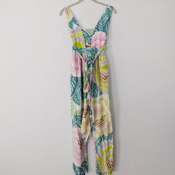 Mara Hoffman Pants - Mara Hoffman Cutout Jumpsuit Tie Waist Floral Print Tapered Flora Stone 2